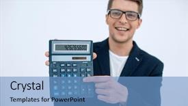  Presentation with close up garlic bulbs - PPT theme having analytical balance - close up smiling businessman showing background and a teal colored foreground