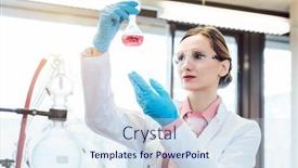  Presentation with liquid - PPT theme having analytical chemist analyzing a liquid background and a sky blue colored foreground