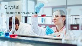  Presentation with chemist - Audience pleasing slide set consisting of analytical chemist analyzing a liquid backdrop and a light blue colored foreground