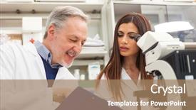  Presentation with laboratory - Beautiful presentation featuring analytical chemistry - researchers at work in their backdrop and a coral colored foreground