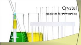  Presentation with glassware - Slide deck featuring analytical chemistry instrumental - laboratory glassware with colorful liquids background and a  colored foreground