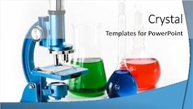  Presentation with flasks - Presentation enhanced with analytical chemistry instrumental - various colorful flasks and blue background and a white colored foreground