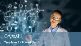  Presentation with analytical chemistry - Presentation design consisting of analytical lab bussiness - young woman researcher in medical background and a ocean colored foreground