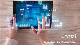  Presentation with analytics - Presentation enhanced with analytics - caucasian business hands holding tablet background and a coral colored foreground
