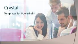  Presentation with work life balance scales business - PPT theme featuring analyze - real life small business meeting background and a cool aqua colored foreground