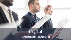  Presentation with conference - Cool new theme with analyzing audience - row of diverse male workers backdrop and a tawny brown colored foreground