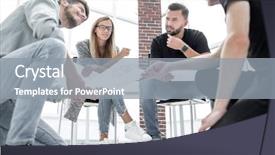  Presentation with partners - Slides having analyzing audience - successful partners during negotiations background and a gray colored foreground