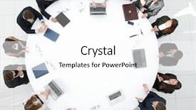  Presentation with round table - Cool new PPT theme with analyzing audience - view from the top meeting backdrop and a white colored foreground