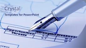 Presentation with pen - Amazing PPT layouts having analyzing business flow chart pen showing opportunities threats backdrop and a light blue colored foreground