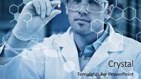  Presentation with graphic - Amazing PPT layouts having analyzing pills in the laboratory backdrop and a light blue colored foreground