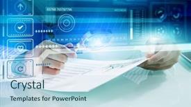  Presentation with statistics - Audience pleasing PPT theme consisting of analyzing statistics data backdrop and a sky blue colored foreground