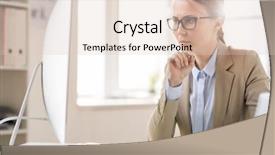  Presentation with digital lady leader - PPT layouts enhanced with analzing - serious concentrated beautiful young lady background and a  colored foreground