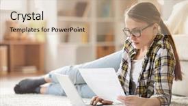  Presentation with working remotely - Presentation design with analzing - serious concentrated smm specialist background and a coral colored foreground