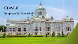  Presentation with king throne - Beautiful slide set featuring ananta samakhom throne hall backdrop and a light blue colored foreground