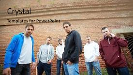  Presentation with wall street - Amazing slides having anarchy - group of street hooligans backdrop and a coral colored foreground