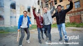  Presentation with bottles - Theme with anarchy - portrait of dangerous guys exploding background and a ocean colored foreground