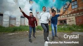  Presentation with making a difference - Theme consisting of anarchy - portrait of furious strikers making background and a dark gray colored foreground