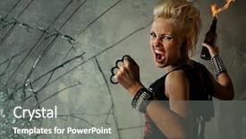  Presentation with broken glass - PPT theme having anarchy - punk girl behind broken glass background and a gray colored foreground