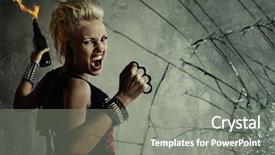  Presentation with broken glass - Slides having anarchy - punk girl behind broken glass background and a gray colored foreground