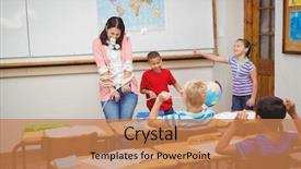  Presentation with elementary school - Presentation design with anarchy - students thorwing paper and airplanes background and a  colored foreground