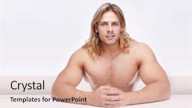  Presentation with gladiator - Theme having anatomie sportsman - athletic sexy male body builder background and a coral colored foreground