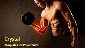  Presentation with weight lifting - Beautiful PPT theme featuring anatomie sportsman - fit bodybuilder lifting weight backdrop and a  colored foreground
