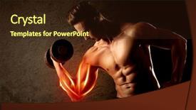  Presentation with weight lifting - PPT theme having anatomie sportsman - fit bodybuilder lifting weight background and a  colored foreground