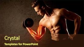  Presentation with weight lifting - PPT theme featuring anatomie sportsman - fit bodybuilder lifting weight background and a  colored foreground