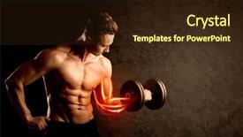  Presentation with weight lifting - Audience pleasing PPT theme consisting of anatomie sportsman - fit bodybuilder lifting weight backdrop and a  colored foreground