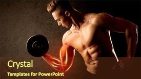  Presentation with weight lifting - PPT theme enhanced with anatomie sportsman - fit bodybuilder lifting weight background and a  colored foreground