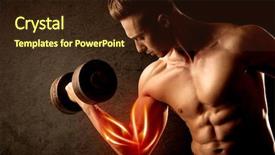  Presentation with weight lifting - Presentation design consisting of anatomie sportsman - fit bodybuilder lifting weight background and a wine colored foreground