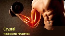  Presentation with weight lifting - Colorful presentation design enhanced with anatomie sportsman - fit bodybuilder lifting weight backdrop and a  colored foreground