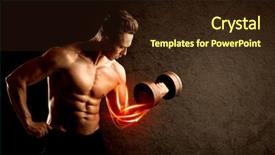  Presentation with weight lifting - Beautiful presentation theme featuring anatomie sportsman - fit bodybuilder lifting weight backdrop and a wine colored foreground