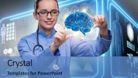  Presentation with medical brain - PPT layouts enhanced with anatomy - female doctor with the brain background and a teal colored foreground