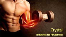  Presentation with muscle - Cool new PPT layouts with anatomy - fit bodybuilder lifting weight backdrop and a tawny brown colored foreground