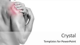  Presentation with shoulder pain - Colorful slide set enhanced with anatomy - fit man holding his shoulder backdrop and a white colored foreground
