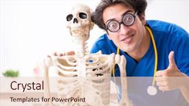  Presentation with skeleton - Beautiful PPT theme featuring anatomy - funny doctor with skeleton backdrop and a lemonade colored foreground