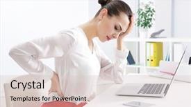  Presentation with back pain - Presentation theme with anatomy - incorrect posture concept young woman background and a lemonade colored foreground