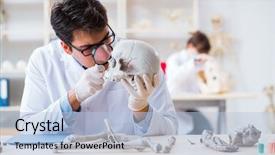  Presentation with professor - Amazing PPT layouts having anatomy - professor studying human skeleton backdrop and a light blue colored foreground