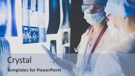  Presentation with women in media - Slides having anatomy - two female women medical doctors background and a light blue colored foreground