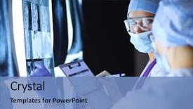  Presentation with women in media - Presentation theme featuring anatomy - two female women medical doctors background and a teal colored foreground