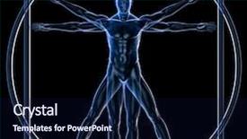  Presentation with xray - PPT theme with anatomy - xray bronze vitruvian man isolated background and a navy blue colored foreground