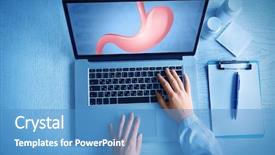  Presentation with stomach - Beautiful theme featuring anatomy digestive - doctor with laptop closeup stomach backdrop and a teal colored foreground