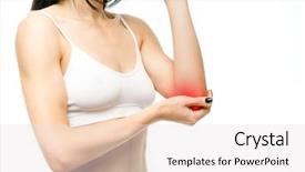  Presentation with joint pain - Slide set enhanced with anatomy ellbow - joint pain woman with hand background and a white colored foreground