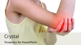  Presentation with pain - Presentation theme consisting of anatomy ellbow - young woman with elbow pain background and a soft green colored foreground