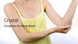  Presentation with pain - PPT theme with anatomy ellbow - young woman with elbow pain background and a lemonade colored foreground