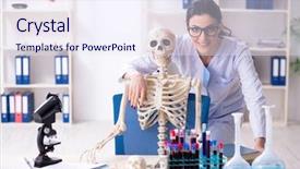  Presentation with archaeologist - Presentation theme consisting of anatomy history - young female archaeologist working background and a sky blue colored foreground