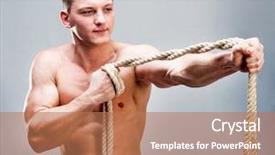  Presentation with muscular dystrophy name - PPT theme consisting of anatomy muscles - attractive muscular man rope breaks background and a  colored foreground