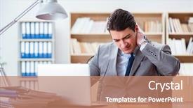  Presentation with anatomy neck - Slides with anatomy neck - sick businessman in the office background and a coral colored foreground
