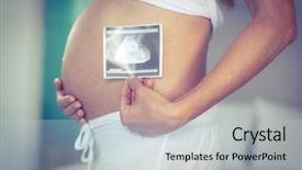  Presentation with pregnant woman - Presentation theme consisting of anatomy uterus - midsection of pregnant woman holding background and a light gray colored foreground